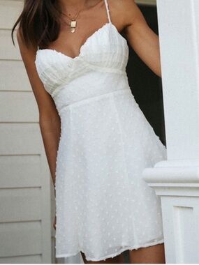 🌹SHEIN White Textured Swiss Dot Spaghetti Strap Dress